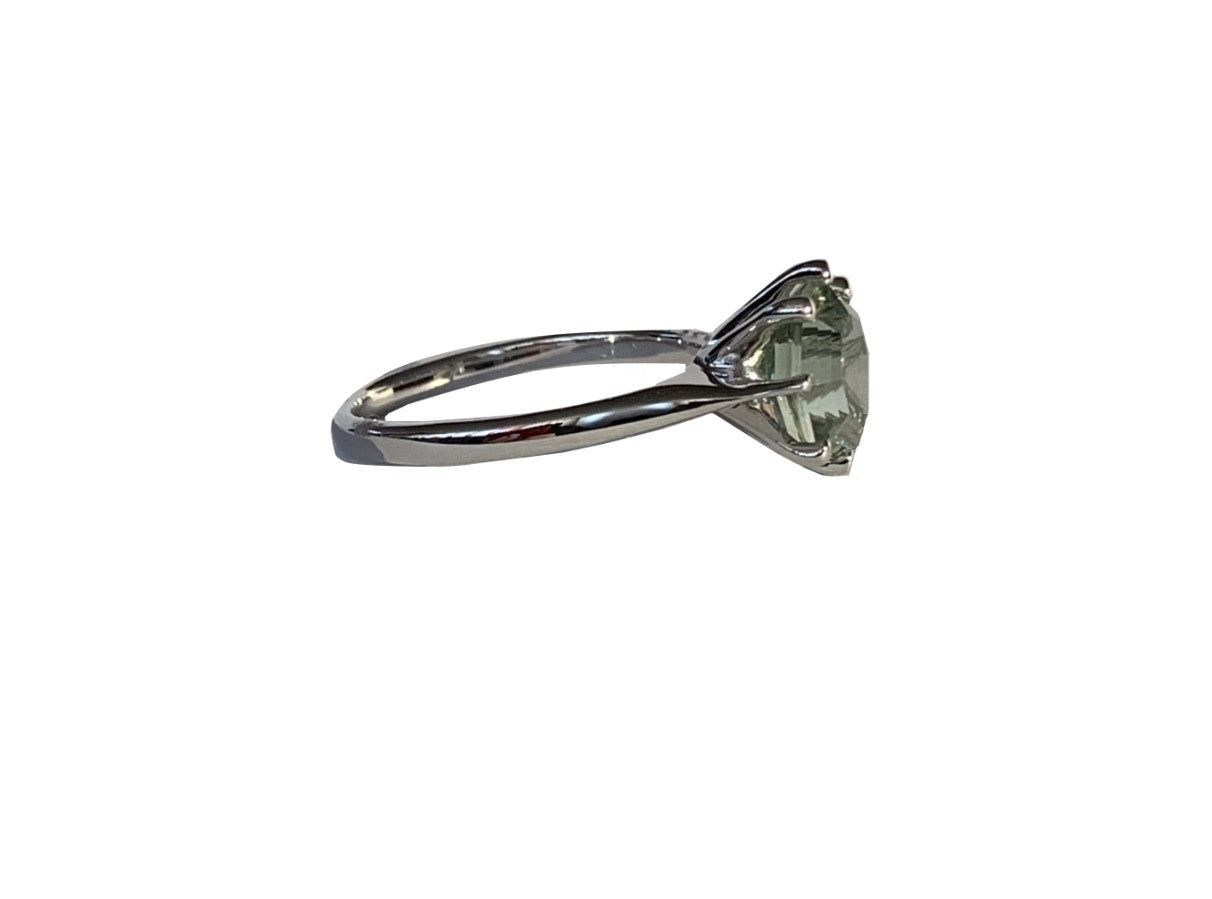 Classic Solitaire Prasiolite FARA Gem Engagement Ring, Sterling Silver