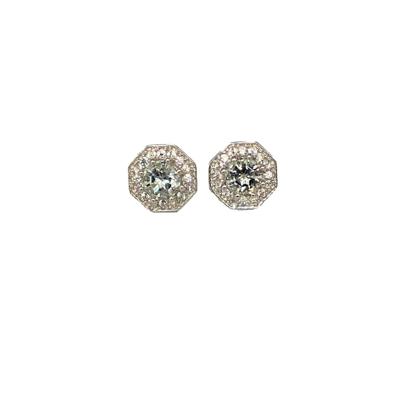 2.5ct. Prasiolite & Natural White Zircon Halo Stud Earrings, Sterling Silver fine jewelry gift for women