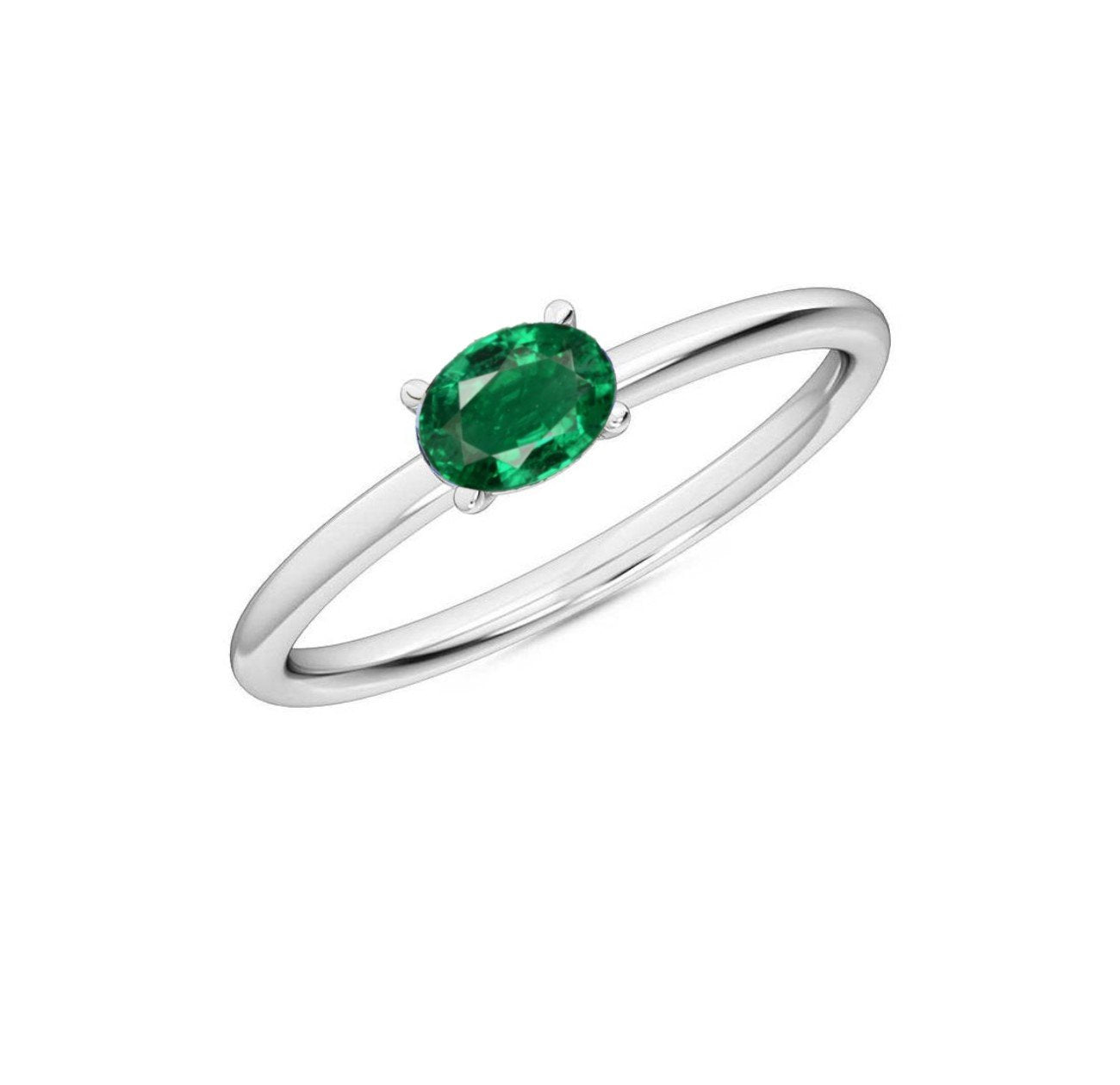 Oval Cut Petite Ruby Emerald Sapphire Ring in 14K White Rose or Yellow Gold, Precious Gemstone Ring for Women, Fine Jewelry