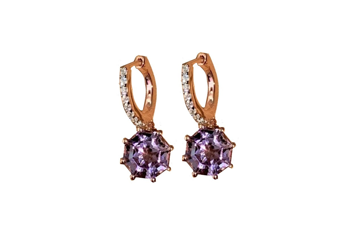 Classic Hoop Drop Pink Amethyst FARA Cut Earring,18K Rose Gold Plated Silver