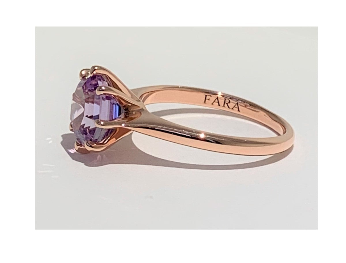 Classic Solitaire Pink Amethyst FARA Gem Engagement Ring,18K Rose Gold Plated Silver