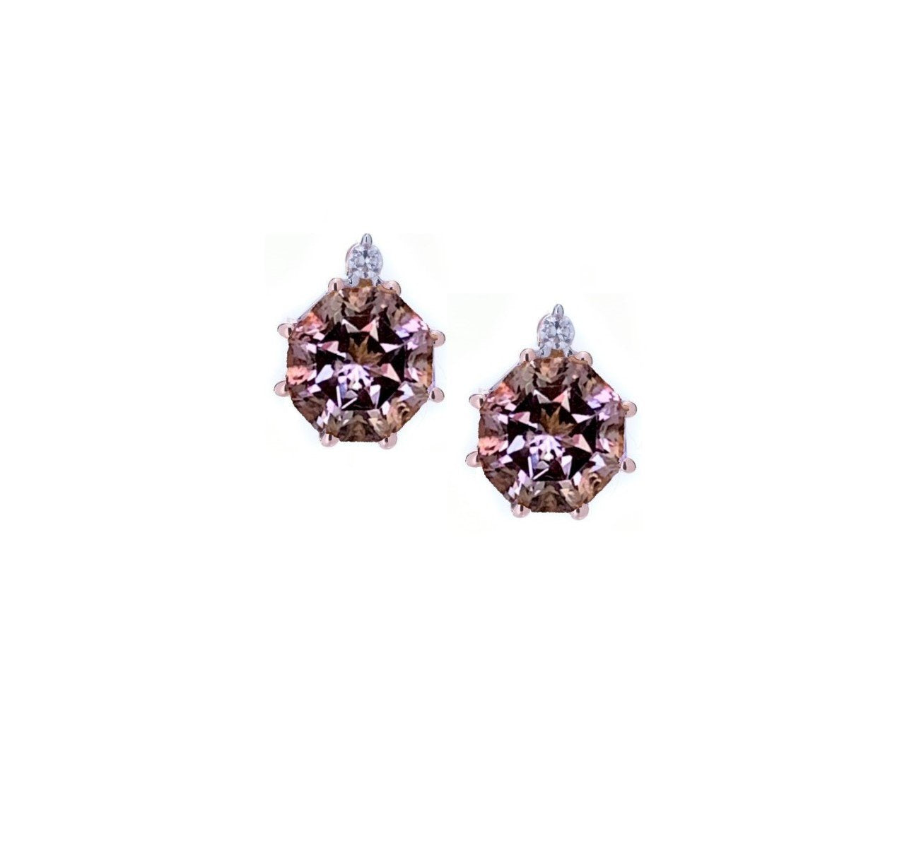 FARA Pink Amethyst & Natural White Zircon Earrings 18K Rose Gold Plated Silver for Women