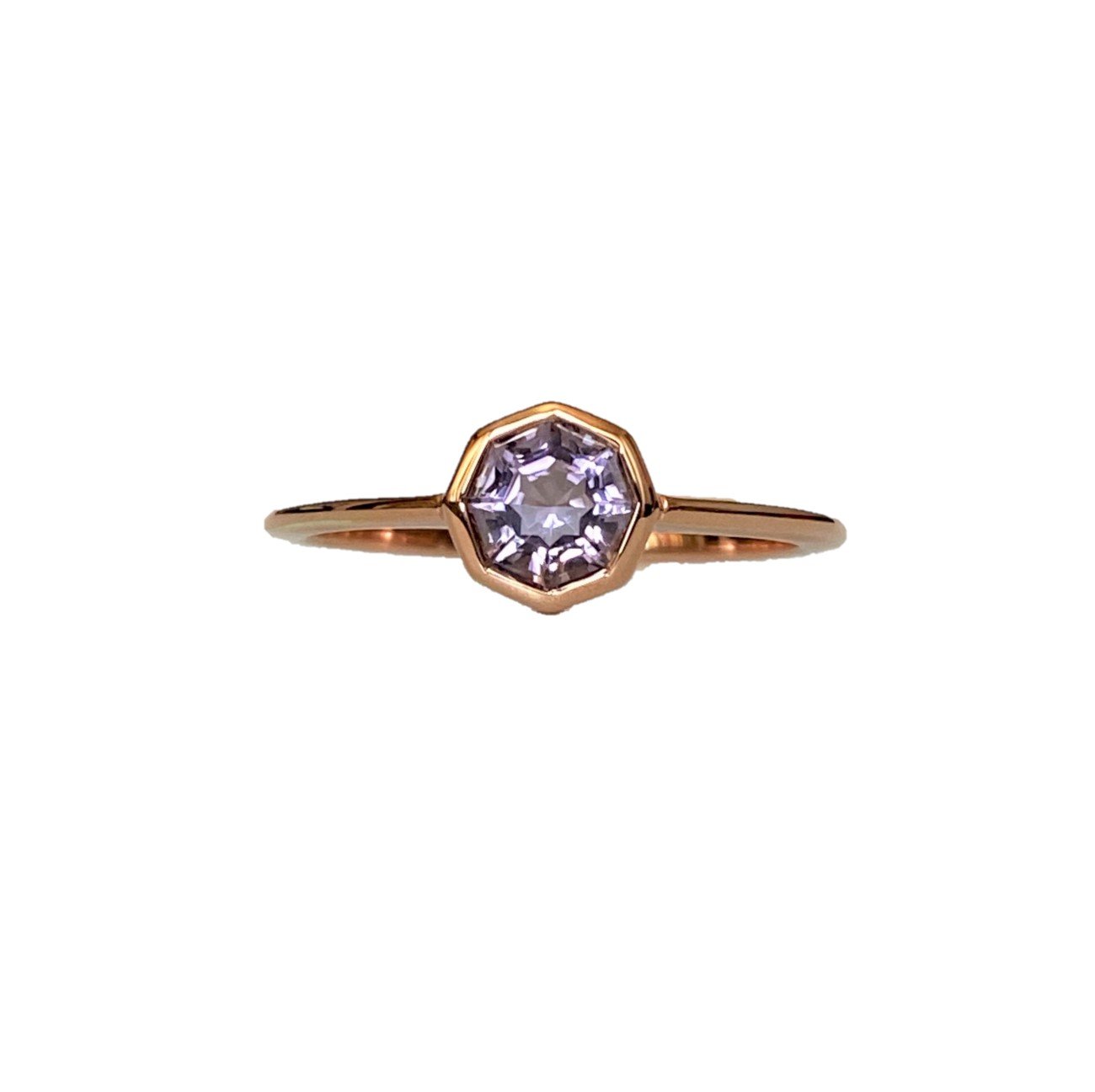 FARA Bezel Set Pink Amethyst Engagement / Promise / Stackable Ring 18K Rose Gold Plated Silver