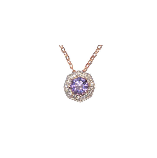 2ct. Pink Amethyst & Natural White Zircon Halo Pendant Necklace,18K Rose Gold Plated Silver, 18 inch Chain February Birthstone fine jewelry gift for women