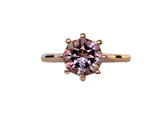 Classic Solitaire Pink Amethyst FARA Gem Engagement Ring,18K Rose Gold Plated Silver