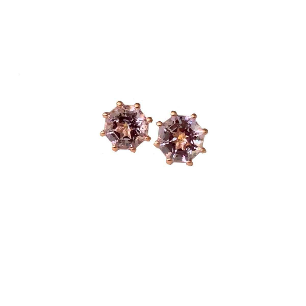 Classic Solitaire Pink Amethyst FARA Cut Stud Earring, 18K Rose Gold Plated Silver