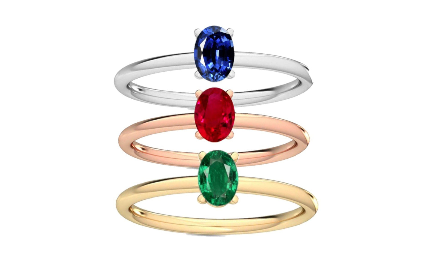 Choice of Emerald Ruby Sapphire Petite-Minimalist Solitaire Ring for Women,-14k-White-Rose-Yellow-Gold, Fine Jewelry
