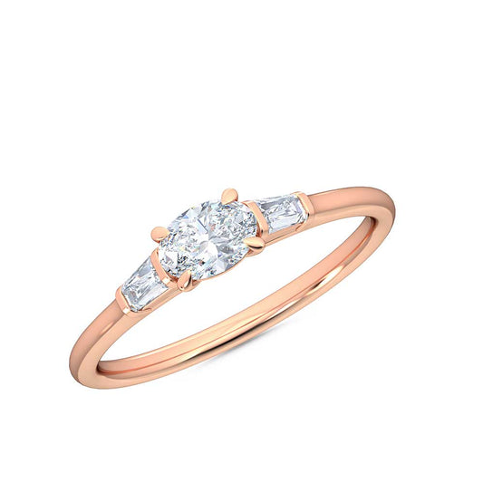 Petite-Minimalist 1/3ct. Horizontal Oval Baguette Petite Lab Grown Diamond Engagement Promise Ring for Women 14k-White Rose Yellow Gold Fine Jewelry