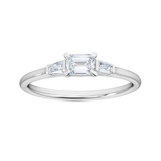 Petite-Minimalist-1/3ct.-Emerald-and-Baguette-cut Lab Grown-Diamond-Engagement-Promise-Ring,-14K Gold-Fine-Jewelry-for-Women diamond