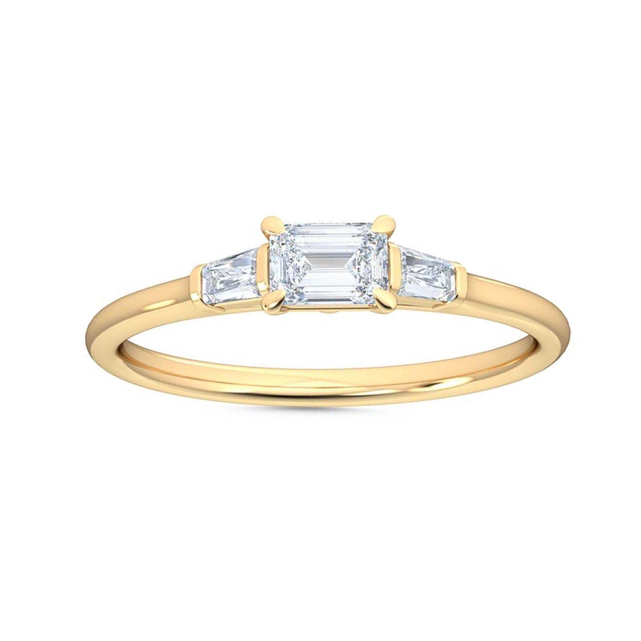 Petite-Minimalist-1/3ct.-Emerald-and-Baguette-cut Lab Grown-Diamond-Engagement-Promise-Ring,-14K Gold-Fine-Jewelry-for-Women diamond