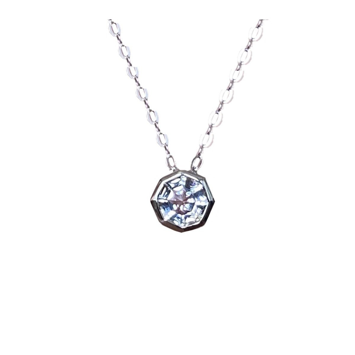 FARA Bezel Set White Topaz  Minimalist Necklace set in Rhodium Plated Sterling Silver
