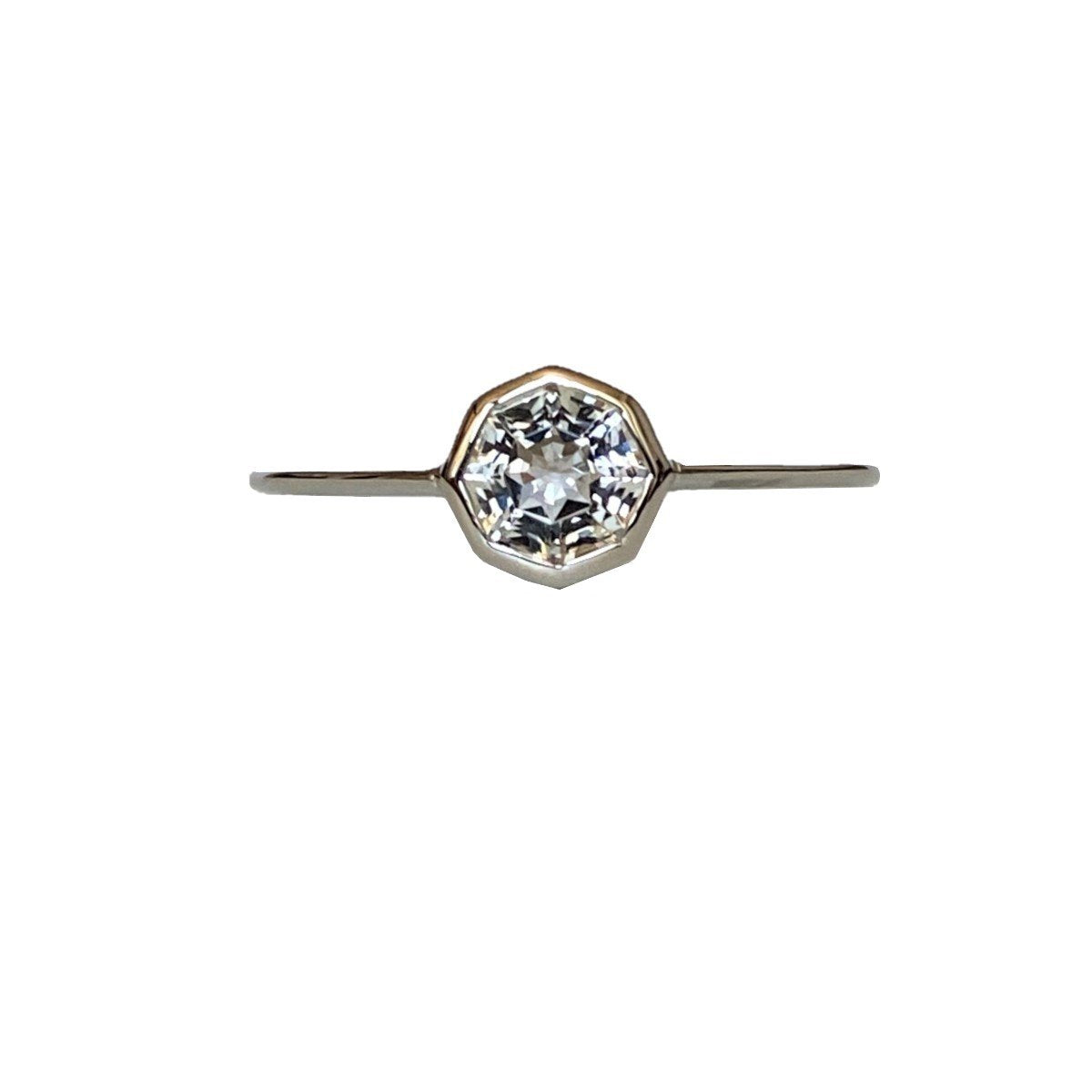 FARA Bezel Set White Topaz Engagement / Promise / Stackable Ring Sterling Silver