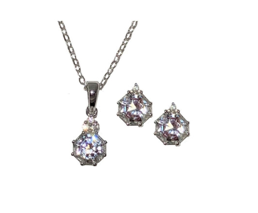 Diamond Look Classic 2pc Pendant Earring Set in White Topaz and Natural White Zircon in Sterling Silver