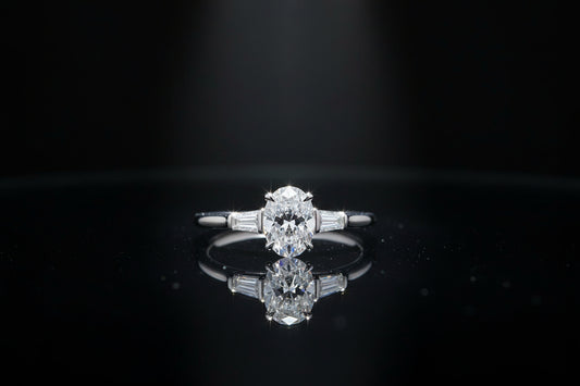 Petite-Minimalist-1/3ct.-Oval-and-Baguette-cut Lab Grown-Diamond-Engagement-Promise-Ring,-14K Gold-Fine-Jewelry-for-Women